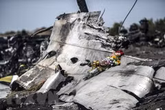 Xác máy bay MH17 của Hãng hàng không Malaysia Airlines bị bắn rơi gần làng Grabove, cách Donetsk, miền Đông Ukraine khoảng 80km, tháng 9/2014. (Ảnh: AFP/TTXVN) 