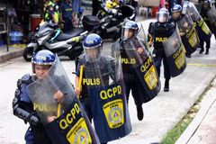 Cảnh sát Philippines tham gia một cuộc diễn tập tại thành phố Quezon ngày 15/7/2019. (Ảnh: THX/ TTXVN)