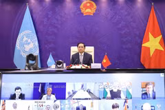 Thủ tướng Phạm Minh Chính phát biểu tại Phiên thảo luận mở Cấp cao của Hội đồng Bảo an LHQ về chủ đề "Thúc đẩy An ninh Biển và Một số lĩnh vực hợp tác quốc tế" tháng 8/2021. (Ảnh: Dương Giang/TTXVN)