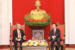 Thường trực Ban Bí thư Võ Văn Thưởng tiếp Tổng Bí thư Đảng Lao động Mexico (PT). (Ảnh: Phương Hoa/TTXVN)