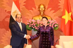 Chủ tịch Quốc hội Nguyễn Thị Kim Ngân hội kiến Tổng thống Cộng hòa Arab Ai Cập Abdel Fattah el-Sisi đang thăm cấp Nhà nước tới Việt Nam. (Ảnh: Trọng Đức/TTXVN)