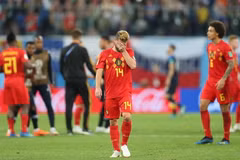 Nỗi buồn của tiền đạo Bỉ Dries Mertens khi đội nhà phải dừng bước tại vòng bán kết World Cup 2018 trước đội Pháp ở Saint Petersburg (Nga), ngày 11/7. (Nguồn: THX/TTXVN)