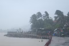Cảng cá phường 6, Phú Yên ngả nghiêng trong gió bão. (Ảnh: Internet)