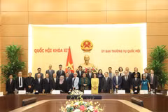 Phó Chủ tịch Thường trực Quốc hội Tòng Thị Phóng, Trưởng Ban Tổ chức AIPA 41 với các đại sứ, đại diện đại sứ quán các nước tại buổi tiếp. (Ảnh: Văn Điệp/TTXVN)