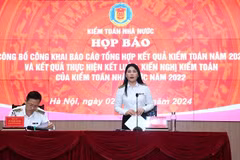 Họp báo công bố công khai Báo cáo tổng hợp kết quả kiểm toán năm 2023 và kết quả thực hiện kết luận, kiến nghị kiểm toán của KTNN năm 2022, ngày 2/7. (Ảnh: KTNN/Vietnam+)