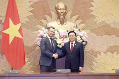 Chủ tịch Quốc hội Vương Đình Huệ tiếp Phó Chủ tịch thứ nhất Hội đồng Liên bang Nga Andrey Vladimirovich Yatskin. (Ảnh: Doãn Tấn/TTXVN) 