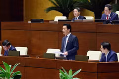 Bộ trưởng Bộ Tài nguyên và Môi trường Đặng Quốc Khánh trả lời chất vấn của Đại biểu Quốc hội. (Ảnh: Phạm Kiên/TTXVN)