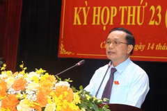 Phó Bí thư Thường trực Tỉnh ủy, Chủ tịch HĐND tỉnh Cao Bằng Triệu Đình Lê phát biểu. (Ảnh: Chu Hiệu/TTXVN)