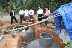 Công trình khí sinh học đang được xây dựng. (Nguồn: yenbai.gov.vn)
