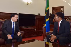 Phó Thủ tướng Trịnh Đình Dũng hội đàm riêng với Thủ tướng Tanzania Kassim Majaliwa. (Ảnh: Đình Lượng/TTXVN)