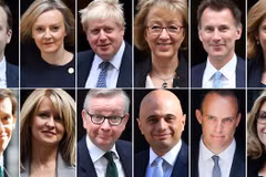 Cựu Ngoại trưởng Anh Boris Johnson (thứ 3 trái -trên) và các ứng cử viên có thể thay thế Thủ tướng Anh Theresa May. (Nguồn: AFP/TTXVN) 