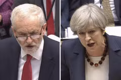 Thủ tướng Anh Theresa May (phải) và lãnh đạo Công đảng Jeremy Corbyn. (Nguồn: AFP/TTXVN) 