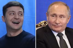 Tổng thống Nga Vladimir Putin và Tổng thống đắc cử Ukraine Volodymyr Zelenskiy. (Nguồn: Daily Express) 