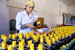 Sản xuất nước mắm đóng chai tại Công ty Cổ phần Thủy sản Cái Rồng. (Ảnh: Minh Quyết/TTXVN)