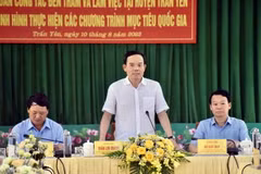 Phó thủ tướng Trần Lưu Quang phát biểu tại buổi làm việc với tỉnh Yên Bái về tình hình thực hiện các chương trình mục tiêu quốc gia. (Ảnh: Việt Dũng/TTXVN)