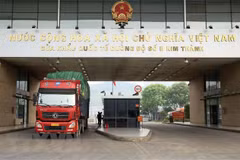 Hoạt động xuất nhập khẩu tại Cửa khẩu quốc tế đường bộ số II Kim Thành. (Ảnh: Quốc Khánh/TTXVN)