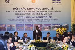 Toàn cảnh hội thảo quốc tế “Phát huy vai trò của di sản văn hóa và thiên nhiên thế giới trong phát triển bền vững tại Việt Nam.” (Ảnh: Đinh Thuận/TTXVN)