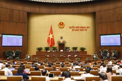 Quốc hội biểu quyết thông qua Nghị quyết ban hành Nội quy kỳ họp Quốc hội-sửa đổi. (Ảnh: Doãn Tấn/TTXVN)