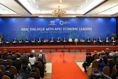 Phiên toàn thể Đối thoại giữa các Nhà lãnh đạo Kinh tế APEC với Hội đồng Tư vấn Kinh doanh APEC (ABAC), chiều 10/11. (Ảnh: TTXVN)