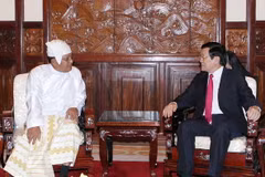 Đại sứ đặc mệnh toàn quyền Liên bang Myanmar Win Hlaing hội kiến Chủ tịch nước Trương Tấn Sang năm 2014. (Ảnh: Nguyễn Khang/TTXVN)
