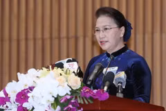 Chủ tịch Quốc hội Nguyễn Thị Kim Ngân phát biểu. (Ảnh: Trọng Đức/TTXVN)