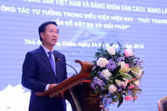 Đồng chí Võ Văn Thưởng đang phát biểu khai mạc tại Hôi thảo. (Ảnh: Phạm Kiên/Vietnam+)