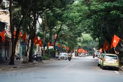 Cờ Tổ quốc rực đỏ khắp phố phường Hà Nội. (Ảnh: Phạm Tuấn Anh/TTXVN)