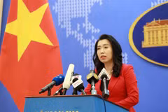 Người phát ngôn Bộ Ngoại giao Lê Thị Thu Hằng trả lời các câu hỏi của phóng viên trong nước và quốc tế. (Ảnh: Doãn Tấn/TTXVN)