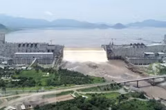Công trình xây dựng đập thủy điện Đại Phục Hưng ở Guba, Ethiopia, ngày 24/7/2020. (Ảnh: AFP/TTXVN) 