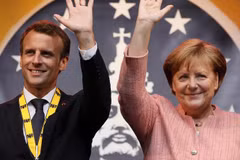 Tổng thống Pháp Emmanuel Macron và Thủ tướng Đức Angela Merkel. (Nguồn: EPA/EFE)