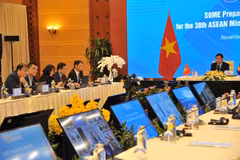 Quang cảnh Hội nghị trù bị trực tuyến quan chức cấp cao năng lượng ASEAN lần thứ 38 tại điểm cầu Hà Nội. (Ảnh: Trần Việt/TTXVN)