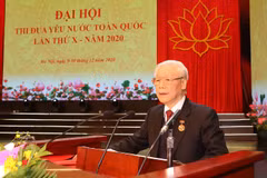 Tổng Bí thư, Chủ tịch nước Nguyễn Phú Trọng phát biểu.chào mừng Đại hội Thi đua yêu nước toàn quốc lần thứ X. (Ảnh: Trí Dũng/TTXVN)