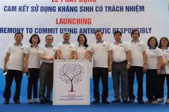 Các đại biểu dự lễ phát động chụp ảnh lưu niệm. (Ảnh: Đinh Hằng/TTXVN)