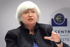 Bà Janet Yellen, khi đang giữ chức Chủ tịch Fed, phát biểu tại một hội nghị ở Frankfurt, Đức ngày 14/11/2017. (Ảnh: AFP/TTXVN)