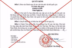 Hình ảnh giả mạo quyết định của Bộ trưởng Bộ Văn hóa, Thể thao và Du lịch.