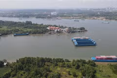 Khu vực hiện trường nơi đò bị chìm. (Ảnh: Công Phong/TTXVN)