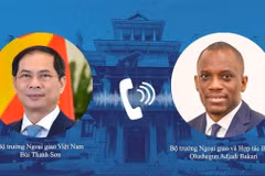 Bộ trưởng Ngoại giao Bùi Thanh Sơn điện đàm với Bộ trưởng Ngoại giao và Hợp tác Cộng hòa Benin Olushegun Adjadi Bakari. (Ảnh: TTXVN phát)