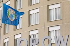 Quang cảnh bên ngoài trụ sở OPCW ở La Hay, Hà Lan. (Nguồn: AFP/ TTXVN)