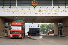 Hoạt động xuất nhập khẩu tại Cửa khẩu quốc tế đường bộ số II Kim Thành. (Ảnh: Quốc Khánh/TTXVN)