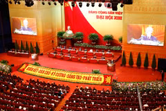 Đại hội nghe đồng chí Nguyễn Phú Trọng, Tổng Bí thư Ban Chấp hành Trung ương Đảng, Chủ tịch nước CHXHCN Việt Nam đọc Báo cáo chính trị của Ban Chấp hành Trung ương Đảng khóa XII về các văn kiện trình Đại hội XIII của Đảng. (Ảnh: TTXVN)