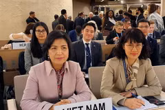Đoàn Việt Nam do Đại sứ Lê Thị Tuyết Mai làm Trưởng đoàn tham dự khóa họp lần thứ 43 Hội đồng Nhân quyền Liên hợp quốc. (Ảnh: Xuân Hoàng/TTXVN)