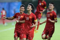 Tiền đạo Công Phượng ăn mừng sau khi ghi bàn thắng trong trận U23 Việt Nam gặp U23 Malaysia. (Ảnh: Quốc Khánh/TTXVN)