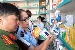 Kiểm tra tại một cơ sở kinh doanh thuốc. (Ảnh: Đinh Hằng/TTXVN)