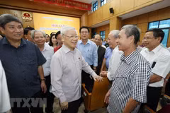 Tổng Bí thư, Chủ tịch nước Nguyễn Phú Trọng với cử tri quận Ba Đình, Hoàn Kiếm và Tây Hồ. (Ảnh: Trí Dũng/TTXVN) 