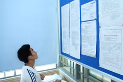 Thí sinh xem thủ tục làm hồ sơ xét tuyển vào đại học. (Ảnh: Minh Sơn/Vietnam+)