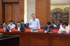 Chủ tịch Ủy ban Nhân dân thành phố Hải Phòng Nguyễn Văn Tùng phát biểu tại buổi làm việc. (Ảnh: Hoàng Ngọc/TTXVN)