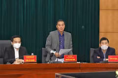 Chủ tịch Ủy ban Nhân dân thành phố Hải Phòng Nguyễn Văn Tùng phát biểu tại hội nghị. (Ảnh: TTXVN) 