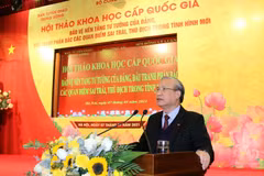 Ông Trần Quốc Vượng, Ủy viên Bộ Chính trị, Thường trực Ban Bí thư phát biểu chỉ đạo Hội thảo. (Ảnh: Doãn Tấn/TTXVN)