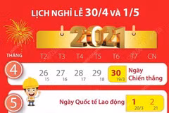 [Infographics] Chi tiết lịch nghỉ dịp lễ 30/4 và mùng 1/5 tới