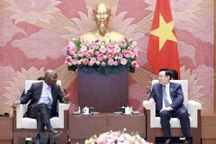 Chủ tịch Quốc hội Vương Đình Huệ tiếp Tổng Giám đốc ILO Gilbert F. Houngbo. (Ảnh: Doãn Tấn/TTXVN)
